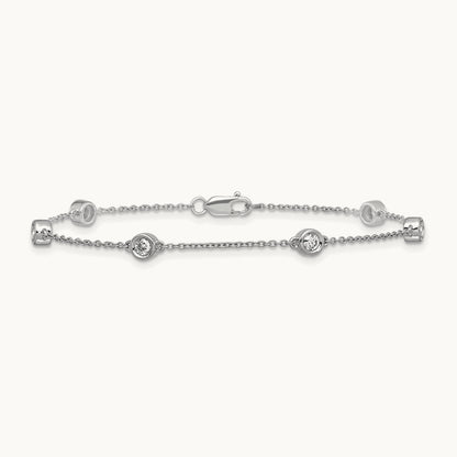 Diamond Station Cable Bracelet, 14K White Gold
