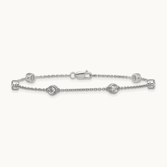 Diamond Station Cable Bracelet, 14K White Gold