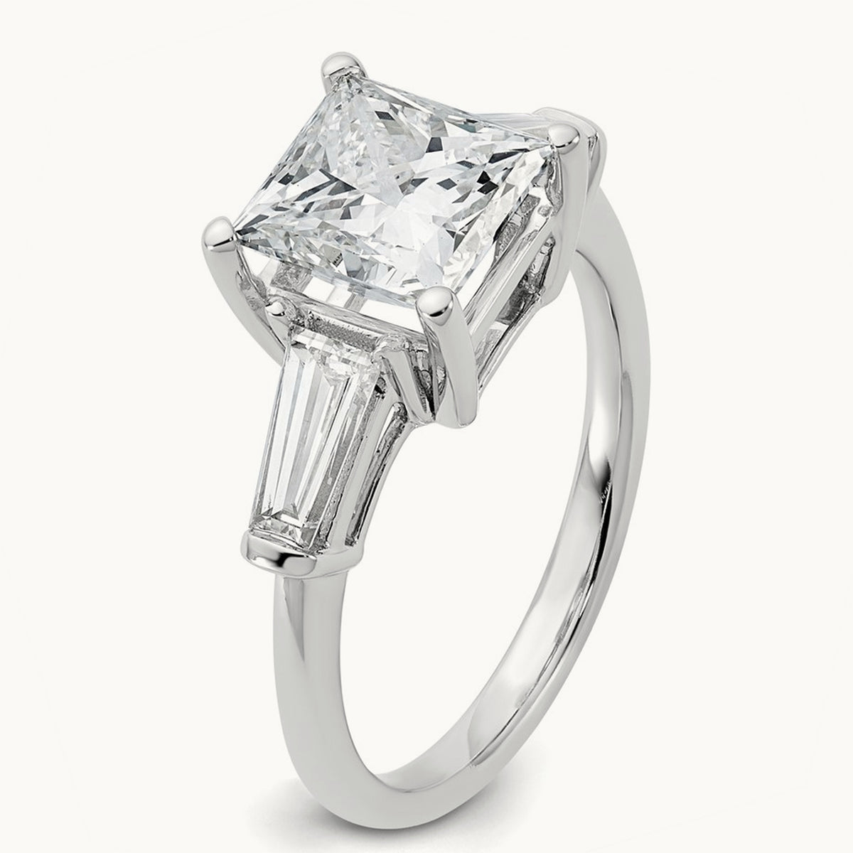 Princess & Baguette Engagement Ring — 14K White Gold, 3 1/5 ct, 7