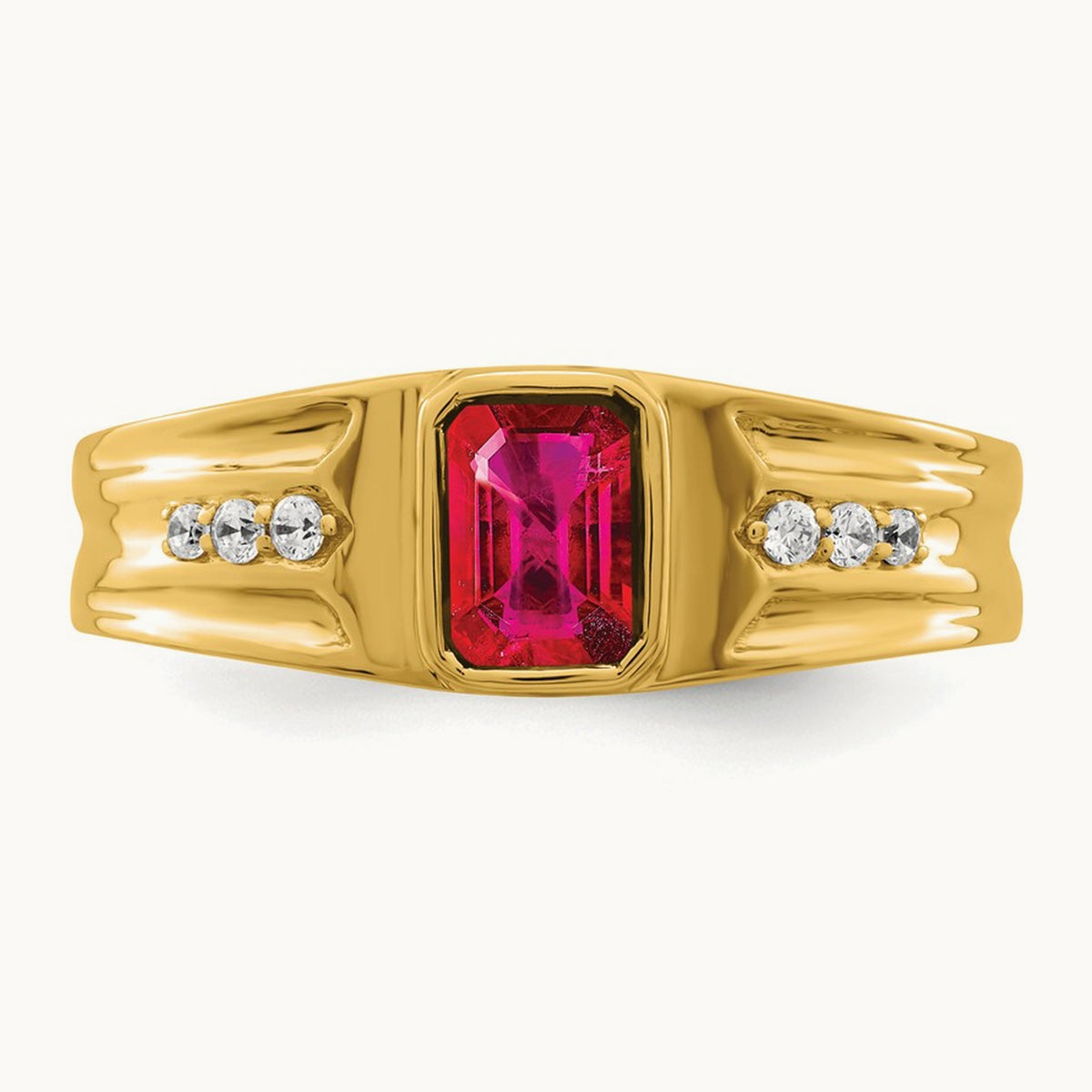 Created Ruby and Diamond Men's Ring — 14K Yellow Gold, 10