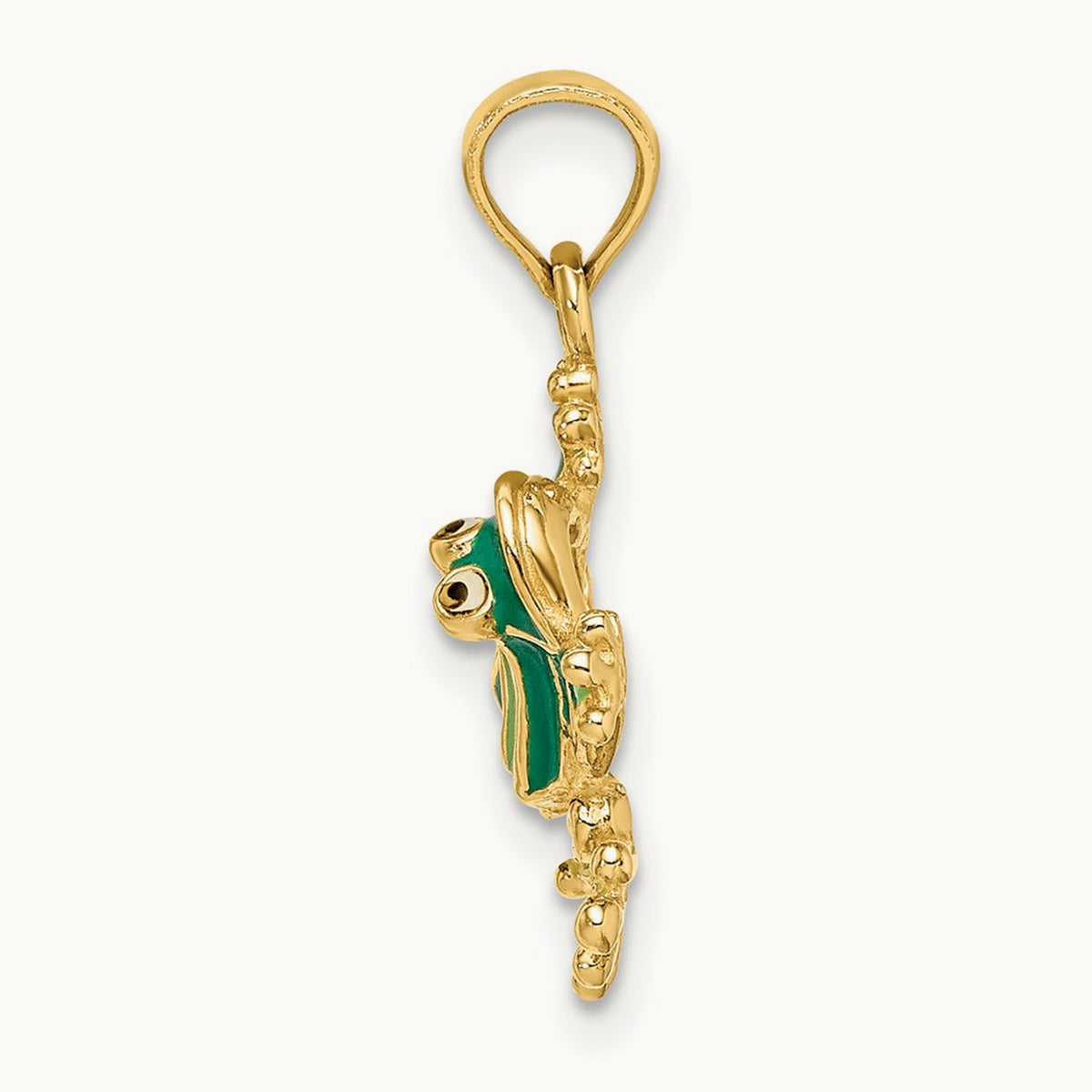 Green Enameled 2-D Small Frog Charm, 14K