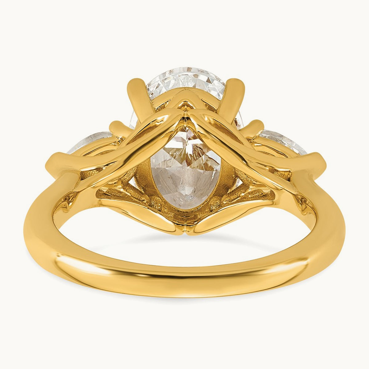 Oval/Pear 3 Stone Engagement Ring, 1.25-3.50 ct tw Lab-Grown Diamond — 3 5/8 ct, 14K Yellow Gold