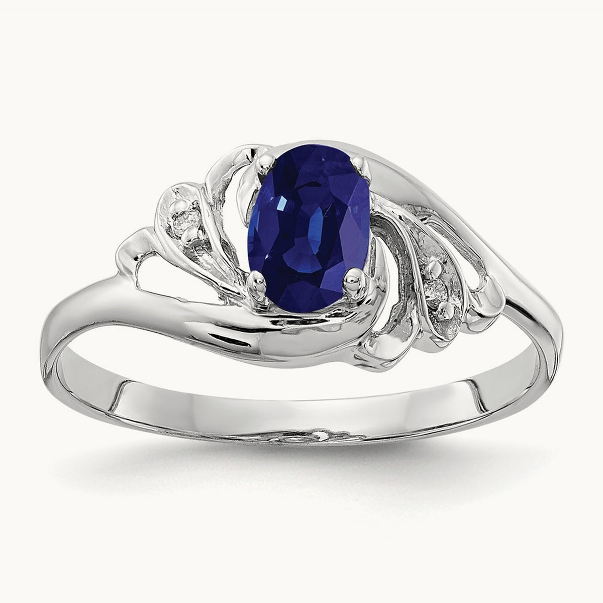 6x4mm Oval Sapphire AA Diamond ring, 14K White Gold
