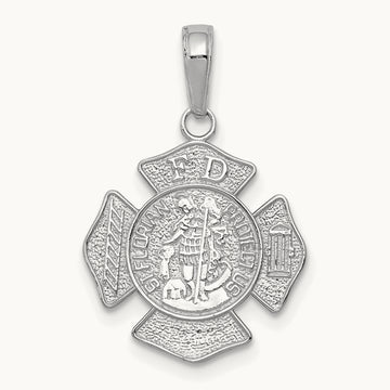 Small St. Florian Badge Pendant, 14K White Gold