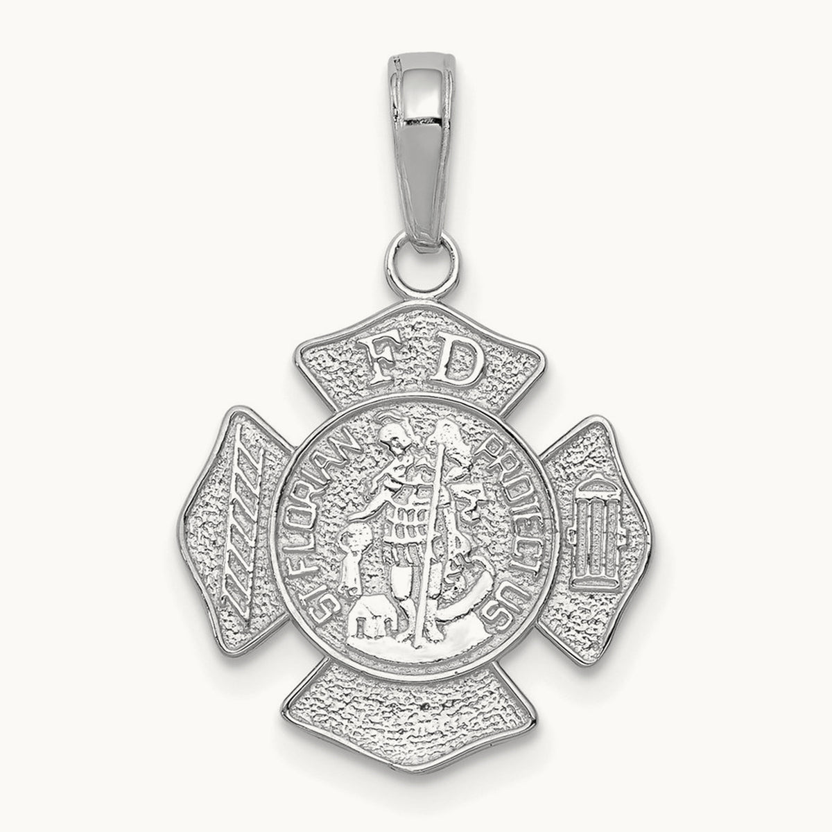 Small St. Florian Badge Pendant, 14K White Gold