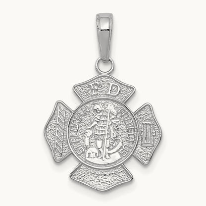 Small St. Florian Badge Pendant, 14K White Gold