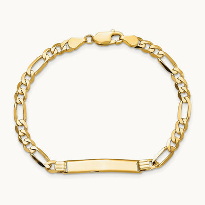 Flat Figaro Link ID Bracelet, 14K