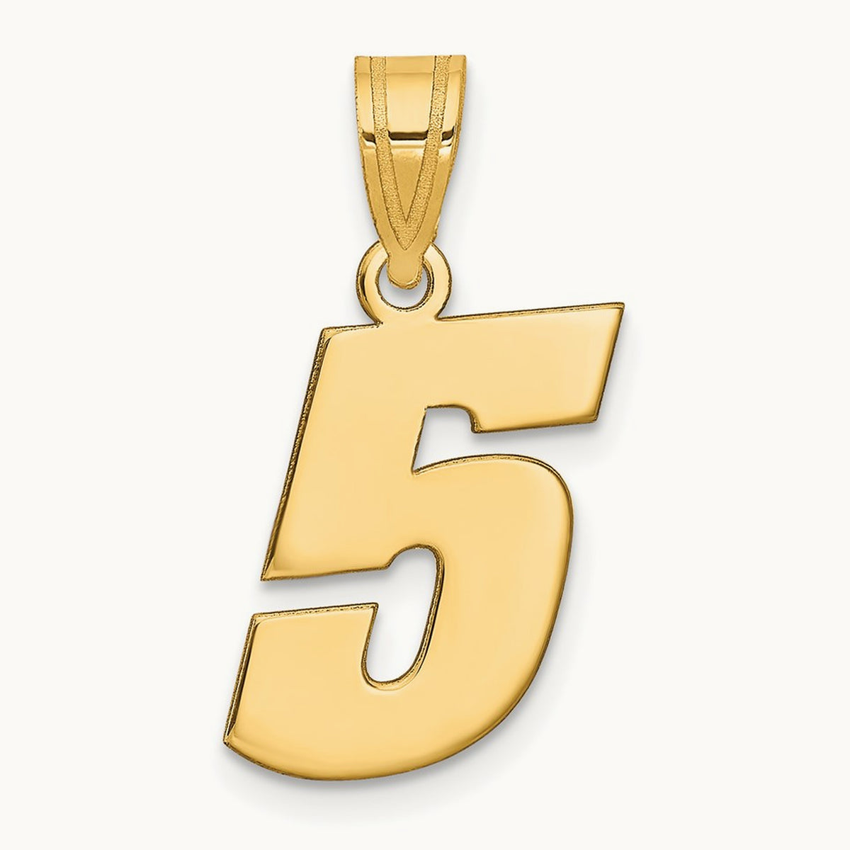 Polished Block Number 5 Pendant, 14K