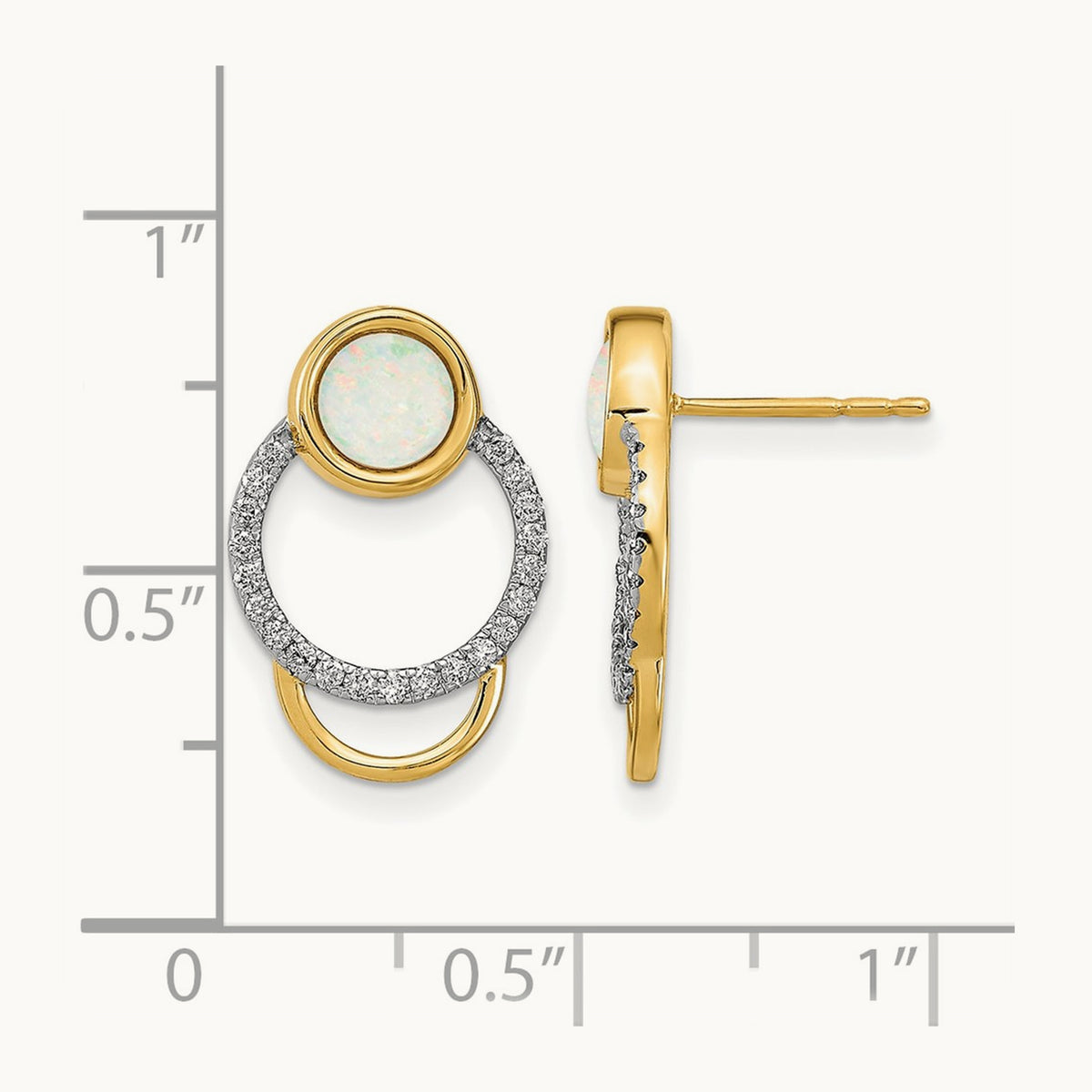 Polished Diamond & Opal Circle Post Earrings, 14K
