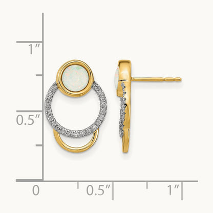 Polished Diamond & Opal Circle Post Earrings, 14K
