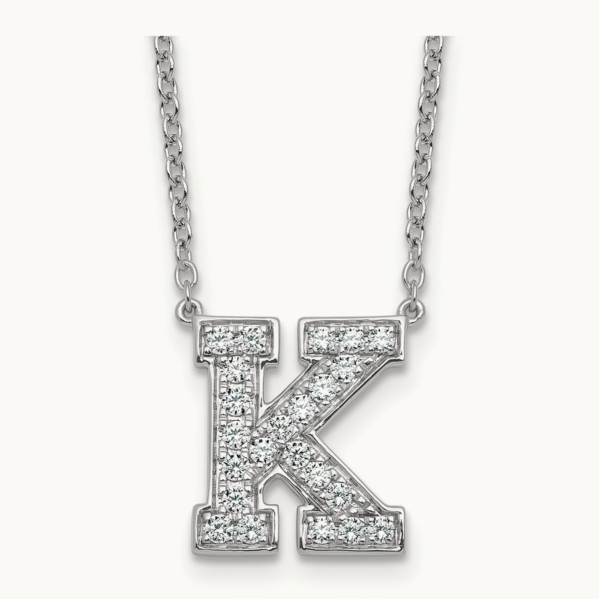 Initial Necklace — 14K White Gold, K, 1/2 ct