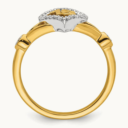 Polished Diamond Quinceanera Heart/Crown Ring, 14K Two-tone
