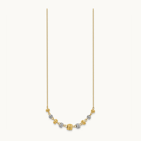 Diamond-cut Polished Graduated Barrels Necklace, 14K Two-tone