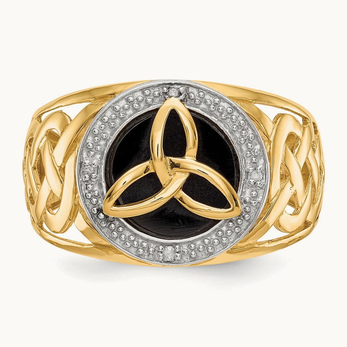 Onyx Diamond Trinity Ring, 14K with Rhodium