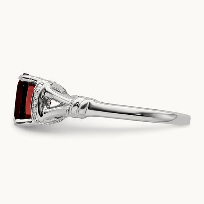 Garnet and Diamond Ring — 14K White Gold