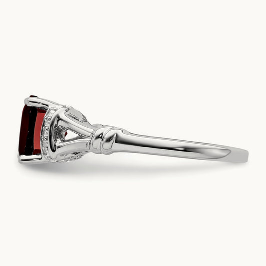 Garnet and Diamond Ring — 14K White Gold