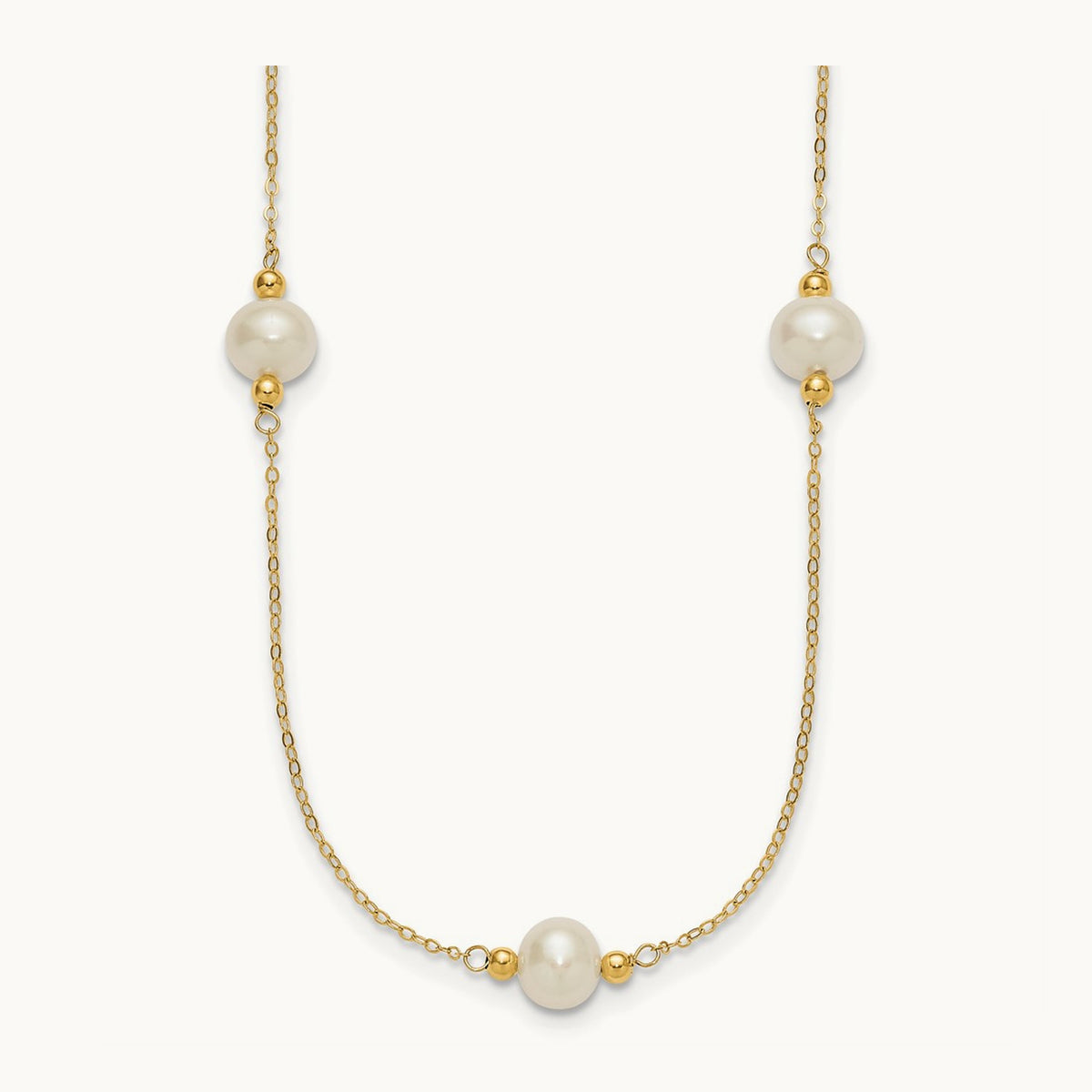 8- Near-round White FWC Pearl 5 Station 18in Necklace, 9mm, 14K