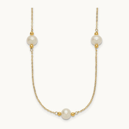 8- Near-round White FWC Pearl 5 Station 18in Necklace, 9mm, 14K
