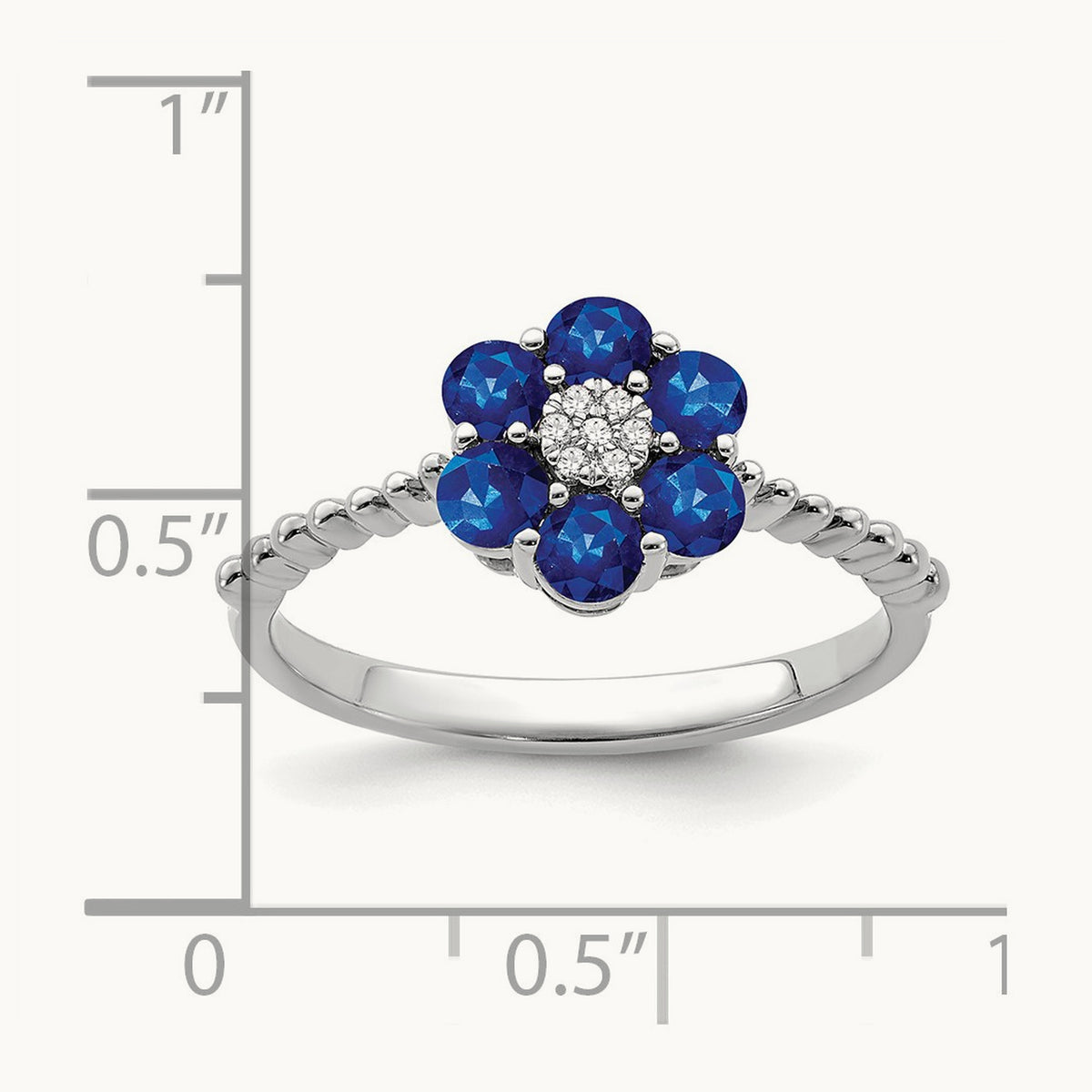 Sapphire and Diamond Floral Ring — 14K White Gold, 7