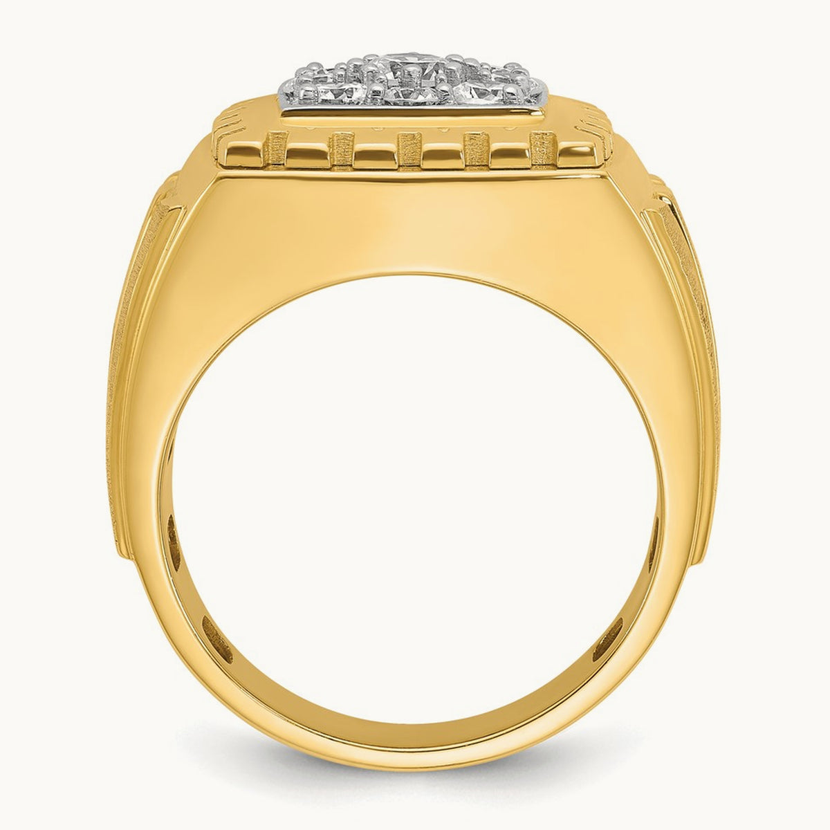 14ktt IBGoodman Men's Polished Satin & Grooved Diamond Cluster Ring