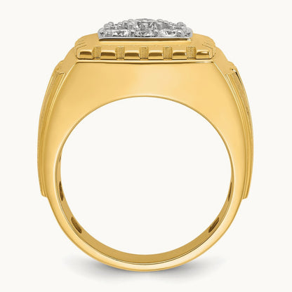 14ktt IBGoodman Men's Polished Satin & Grooved Diamond Cluster Ring