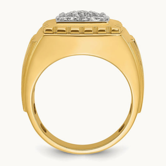 14ktt IBGoodman Men's Polished Satin & Grooved Diamond Cluster Ring