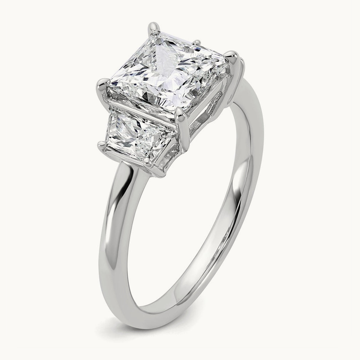 Princess & Trapezoid Engagement Ring — 14K White Gold, 2 3/4 ct, 7