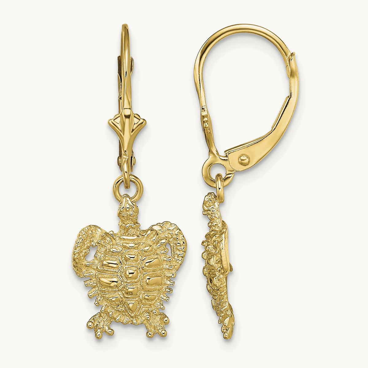 Turtle Leverback Earrings, 14K
