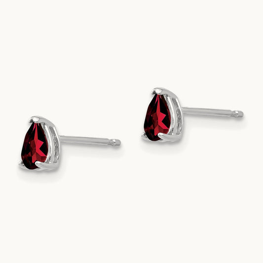 5x3mm Pear Garnet Earrings, 14K White Gold