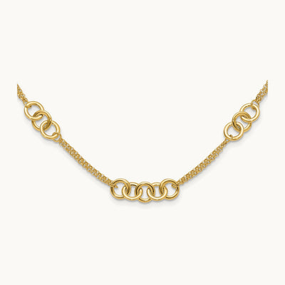 Polished 2-Strand Linked Circle Necklace, 14K