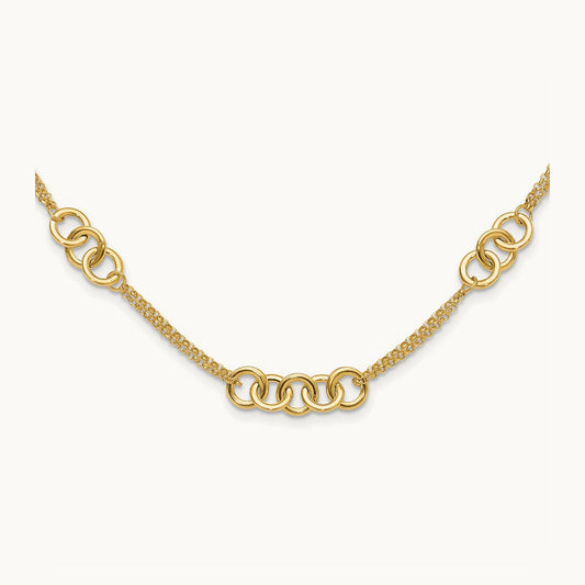 Polished 2-Strand Linked Circle Necklace, 14K