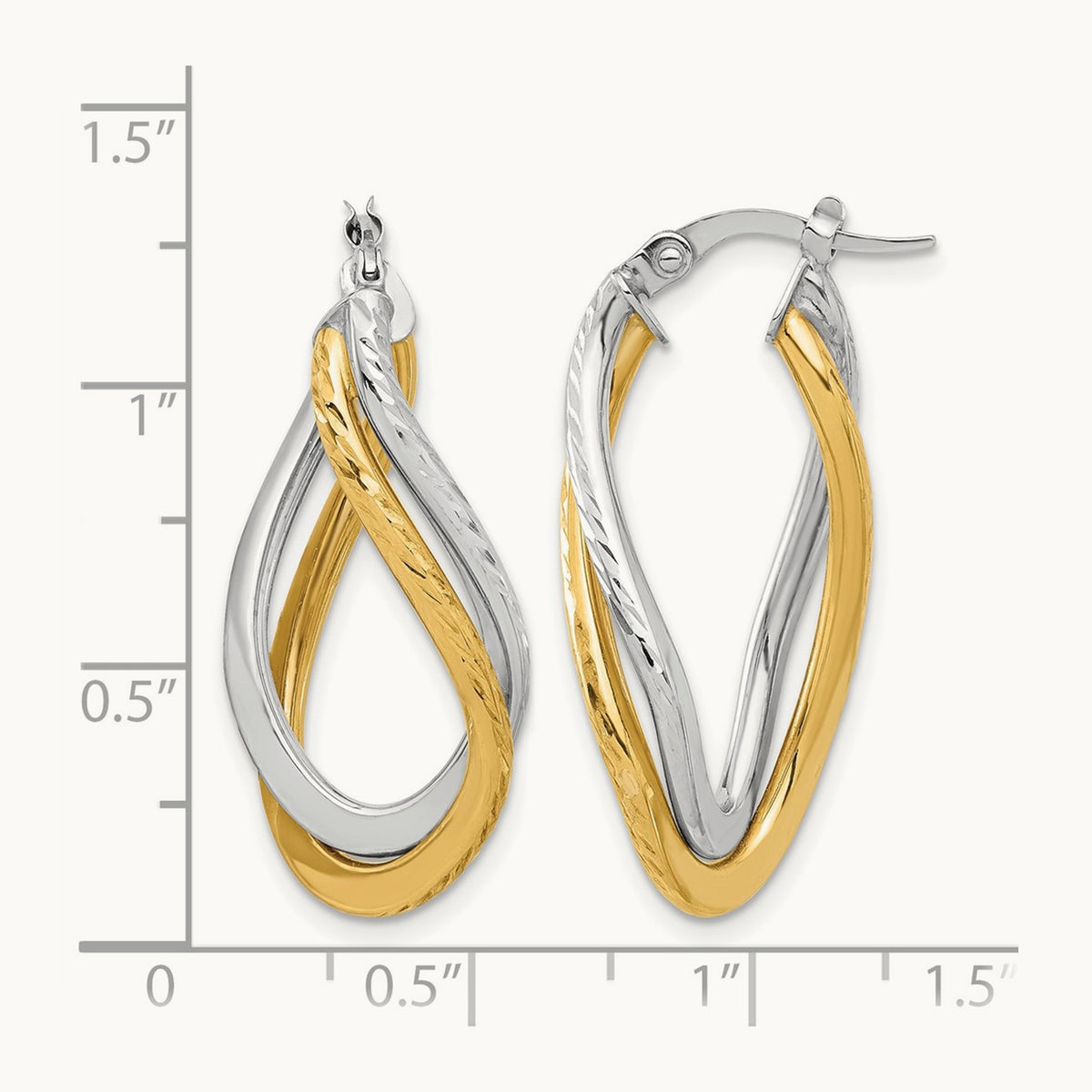 Polished and Diamond-cut Twist Hoop Earrings, 10K with Rhodium — Leslie's