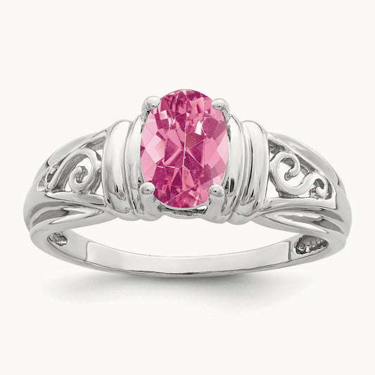 7x5mm Oval Pink Tourmaline ring, 14K White Gold