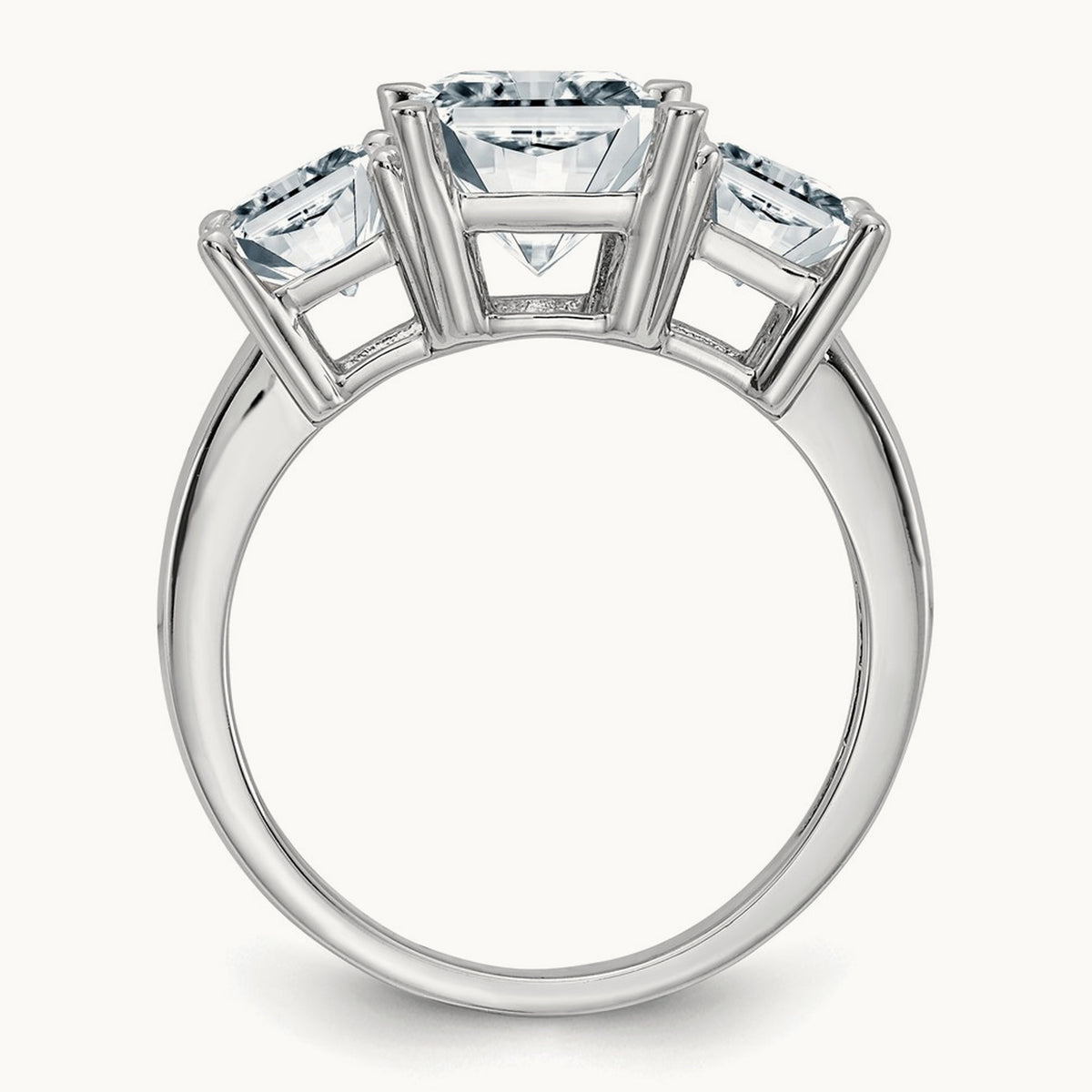 Octagon Radiant 3-Stone Engagement Ring Mounting — 14K White Gold