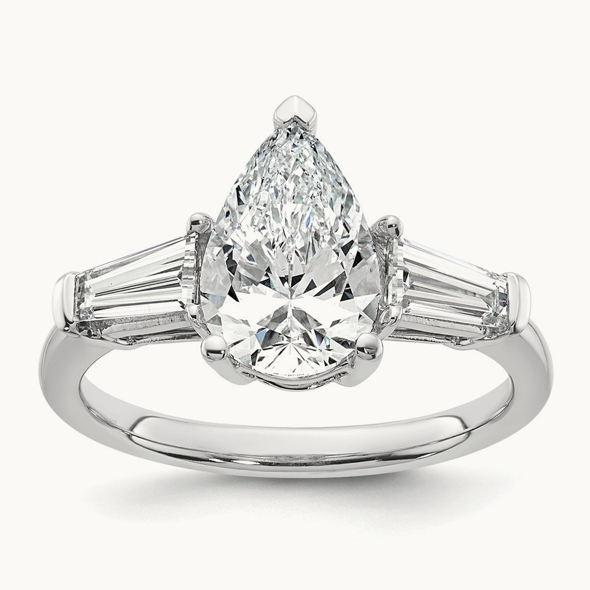 Pear/Baguette Engagement Ring — 14K White Gold, 2 5/8 ct, 7