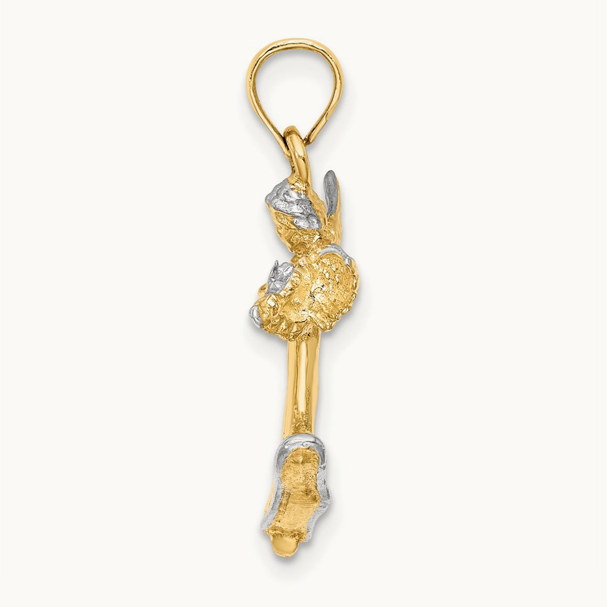 w/ White Rhodium 3-D Angel Playing Violin Charm, 14K