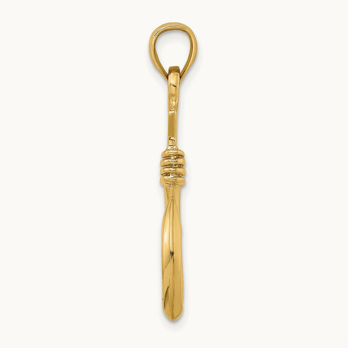 3-D Large Fish Hook with Rope Charm — 14K Yellow Gold