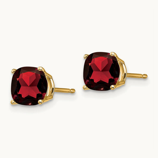 6x6mm Cushion Garnet Checker Earring, 14K