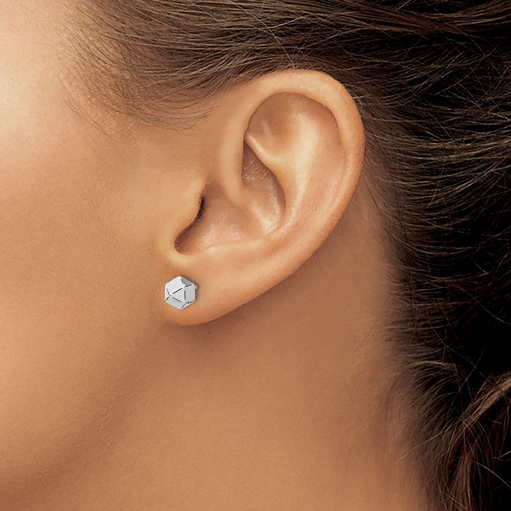 Polished Geometric Ball Post Earrings — 10K White Gold