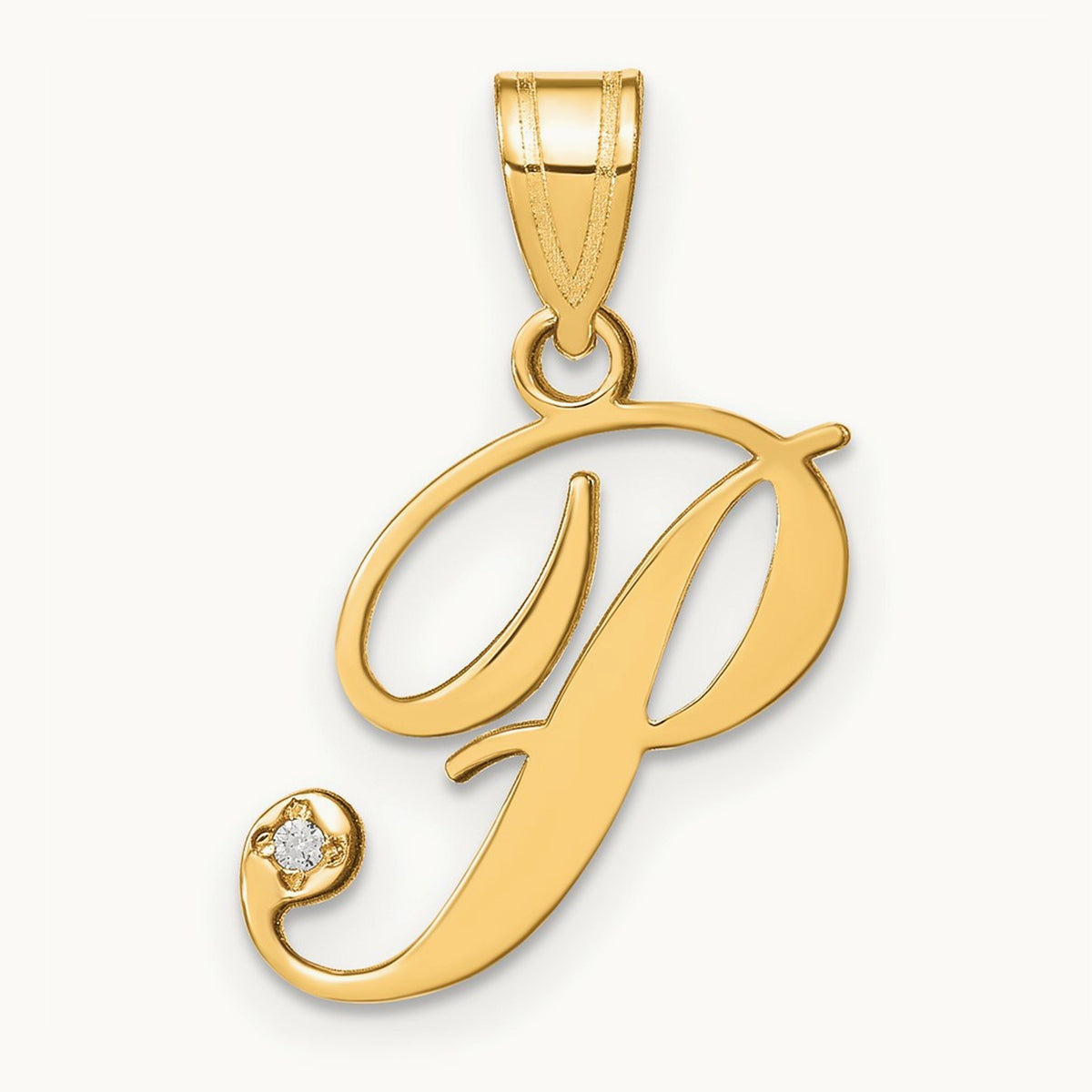 Script Initial Pendant with Diamond — P