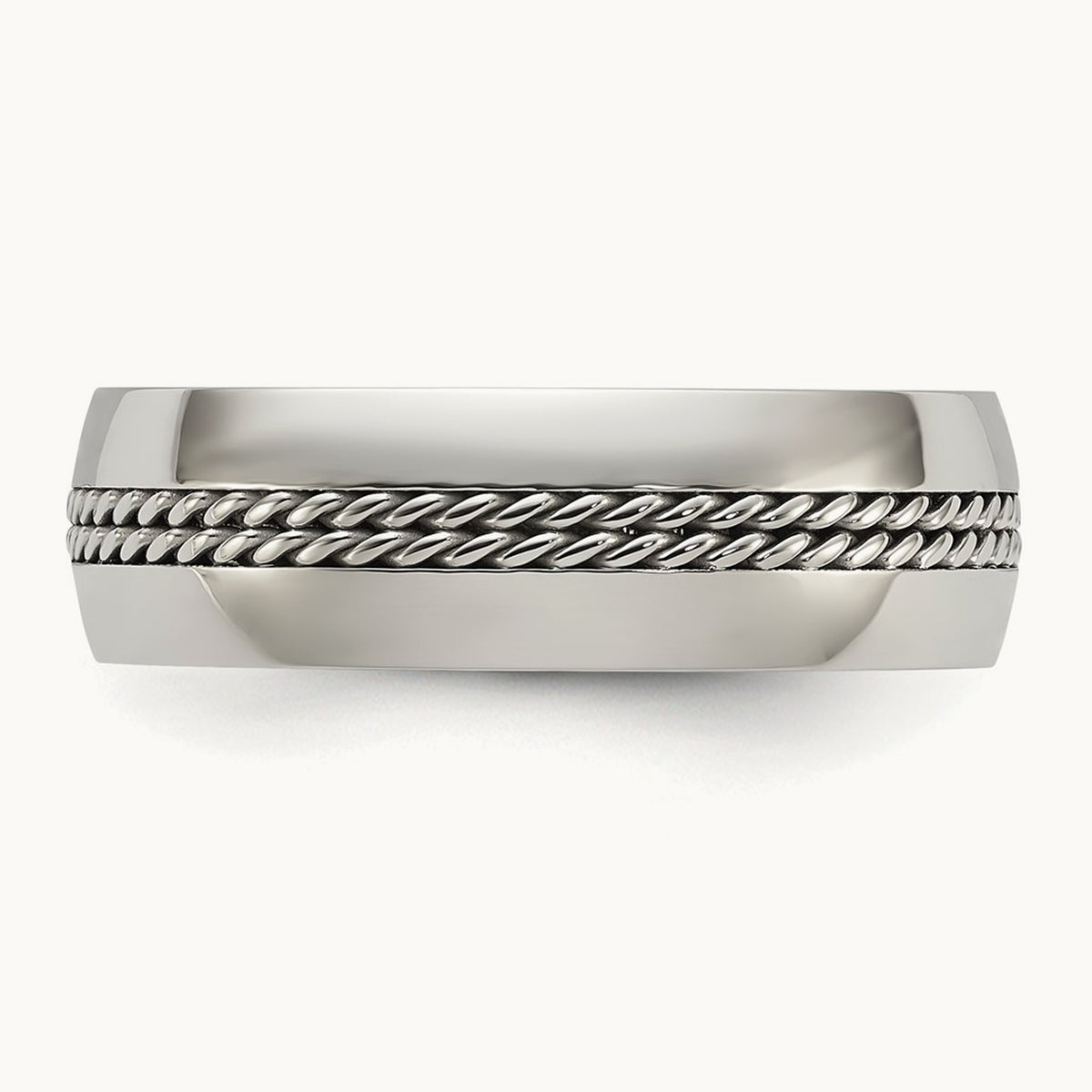 Polished with Curb Chain Inlay Band, 7mm, Titanium