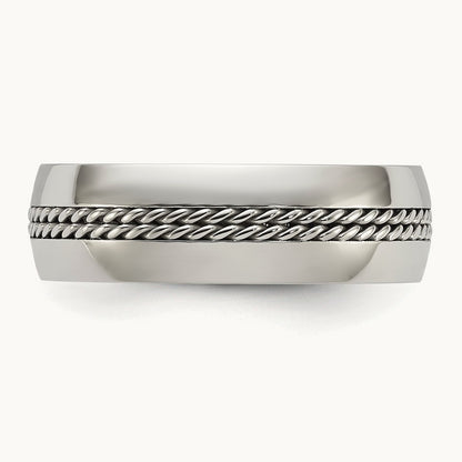 Polished with Curb Chain Inlay Band, 7mm, Titanium