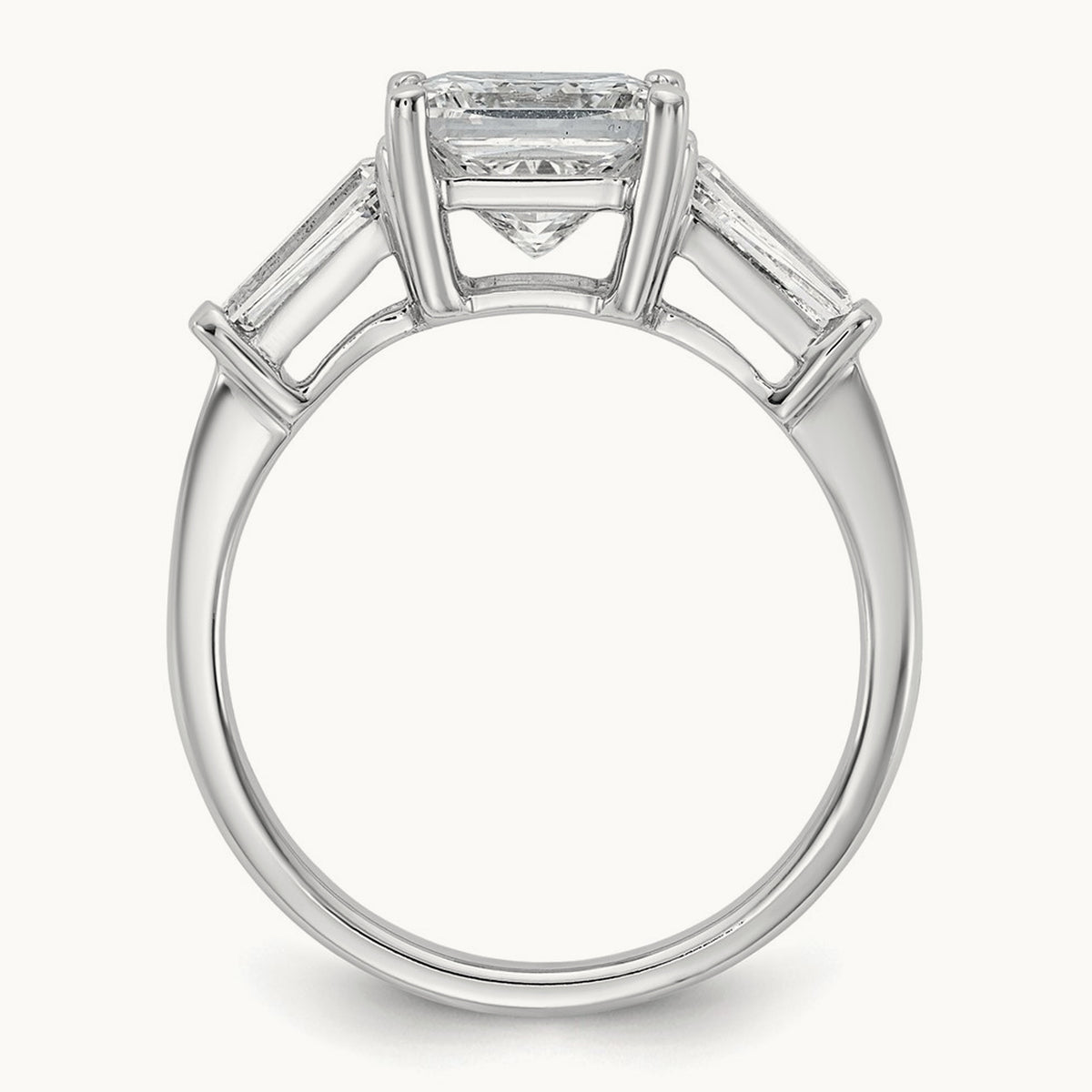 Princess & Baguette Engagement Ring — 14K White Gold, 2 5/8 ct, 7