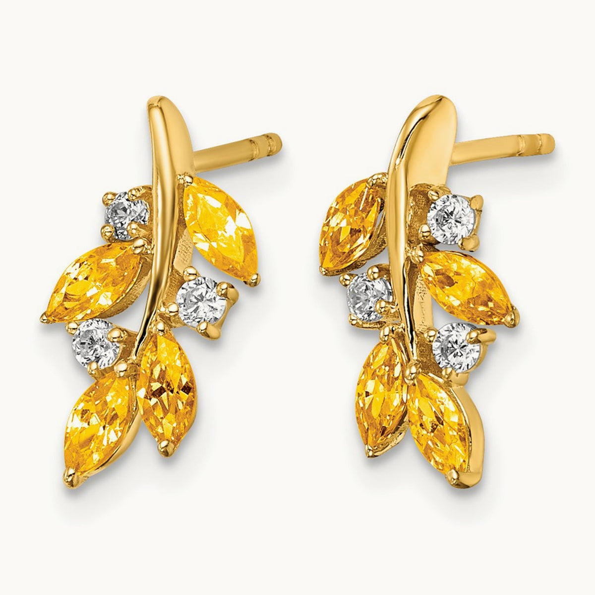 Citrine and Diamond Leaf Earrings, 14K