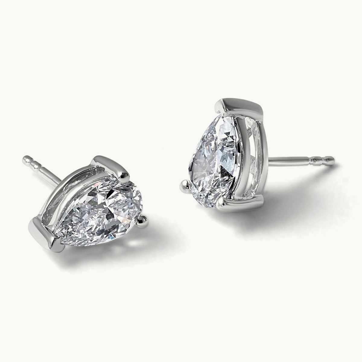 Pear 3 Prong Stud Earrings, 0.50-6.00 ct tw Lab-Grown Diamond — 2 ct, 14K White Gold