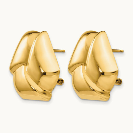 Polished Knot Omega Back Post Earrings, 14K