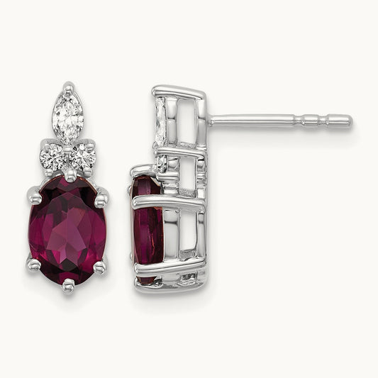 Diamond and Rhodolite Garnet Post Earrings — 14K White Gold