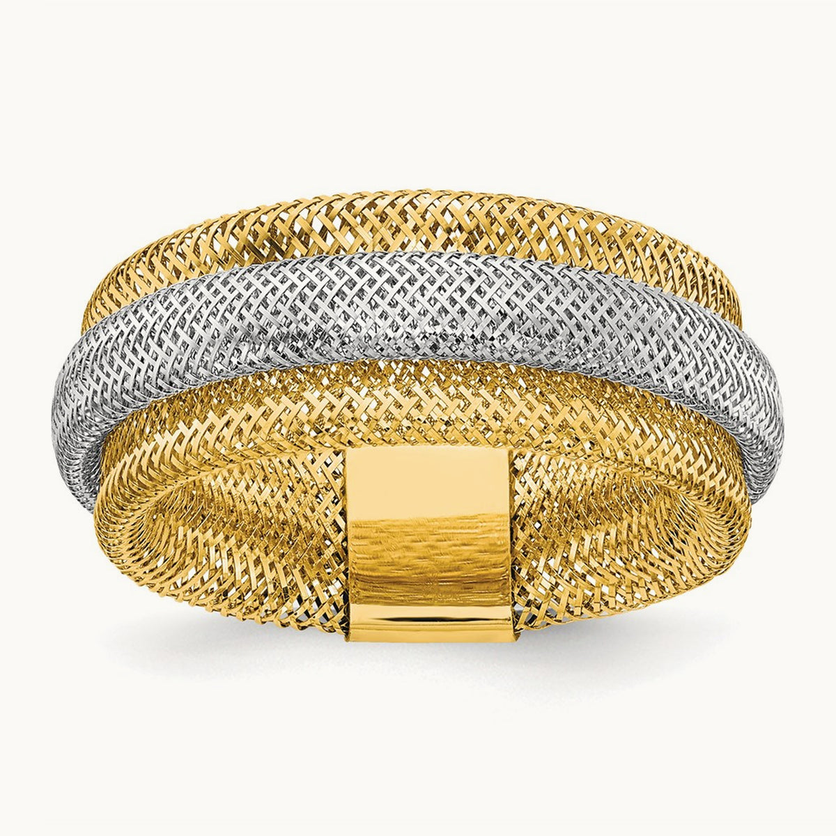 w/Rhodium Polished/Textured Stretch Ring, 14K — Leslie's