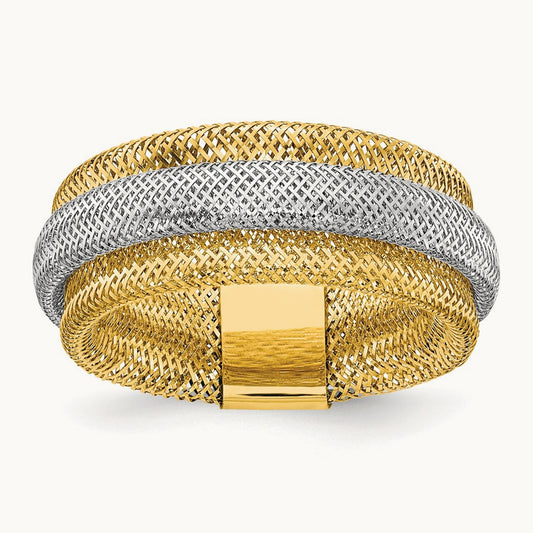 w/Rhodium Polished/Textured Stretch Ring, 14K — Leslie's