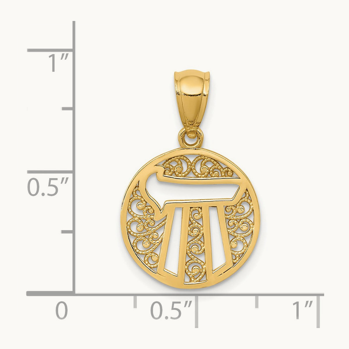 Filigree Circle Chai Pendant, 14K